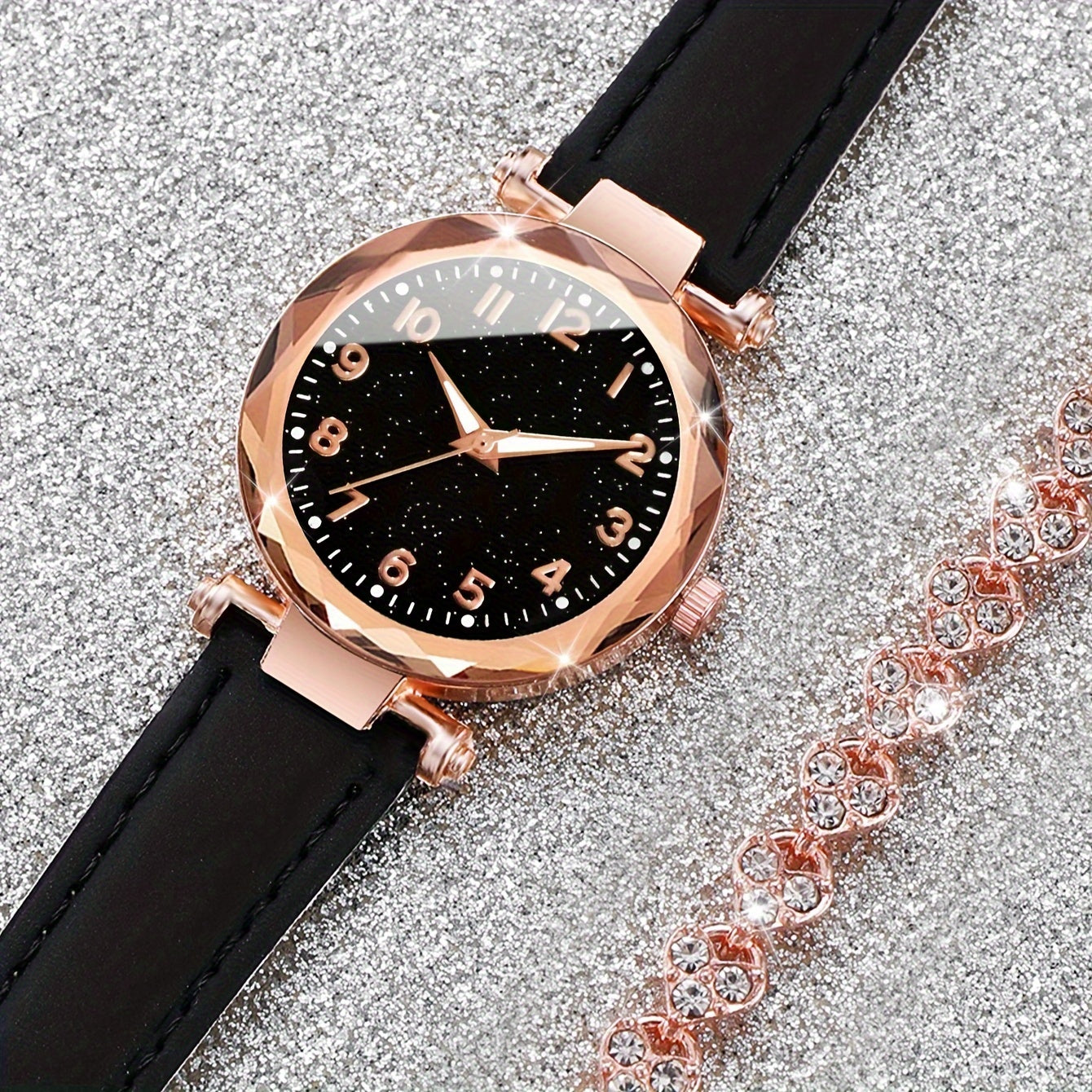 Casual Elegance Set - Quartz Watch with PU Leather Strap and Bracelet