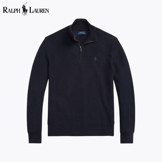 RL Mesh-Knit Cotton Quarter-Zip Sweater
